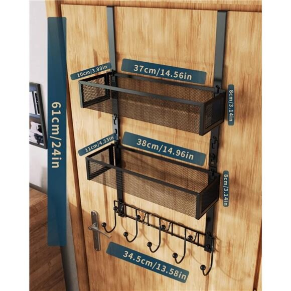 Over The Door Hooks Organizer - Extra Long Door Hanger with 9 Coat Hooks - Picture 6 of 7